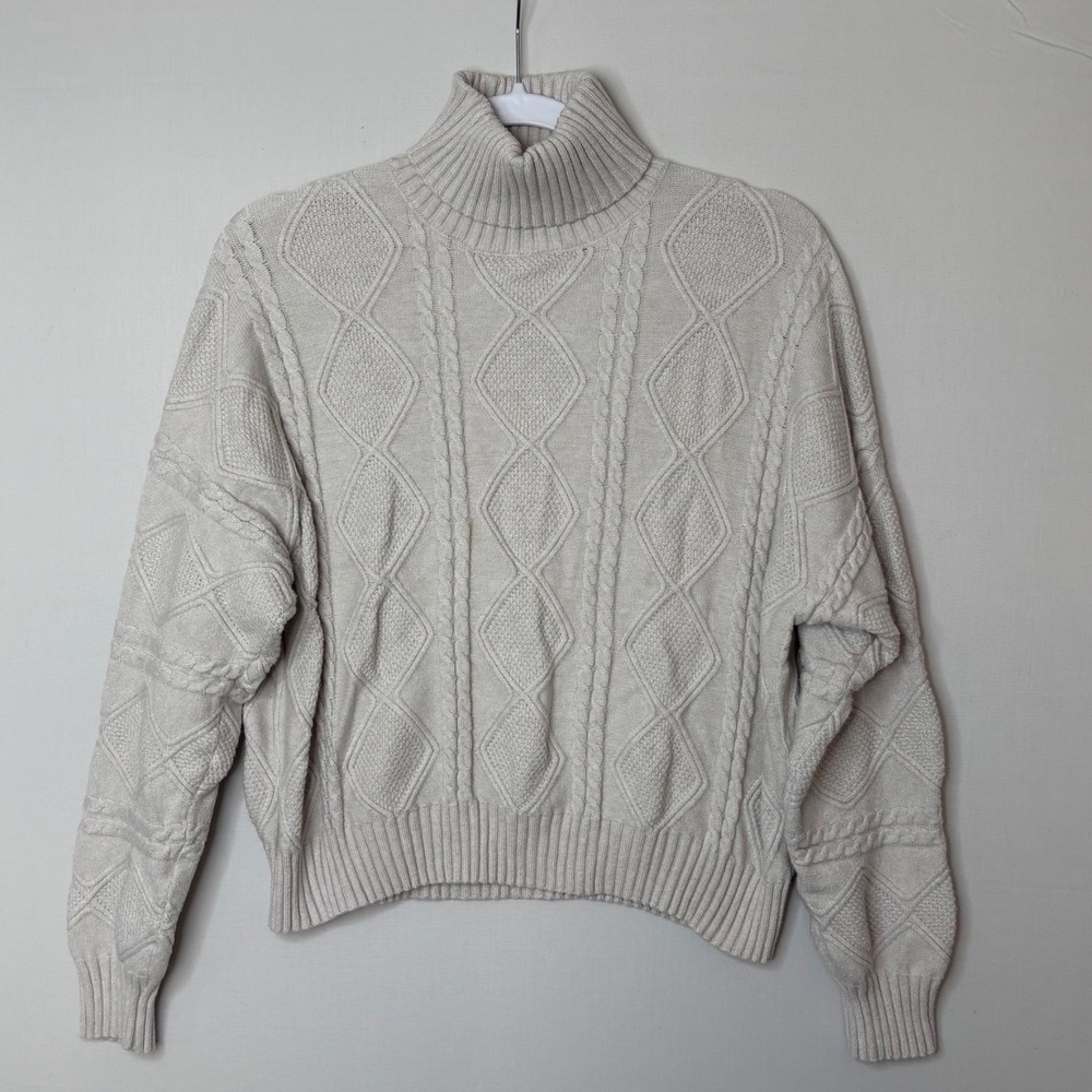 Truth By Republic Cable Knit Turtleneck Sweater Beige XL Coquette Cottagecore